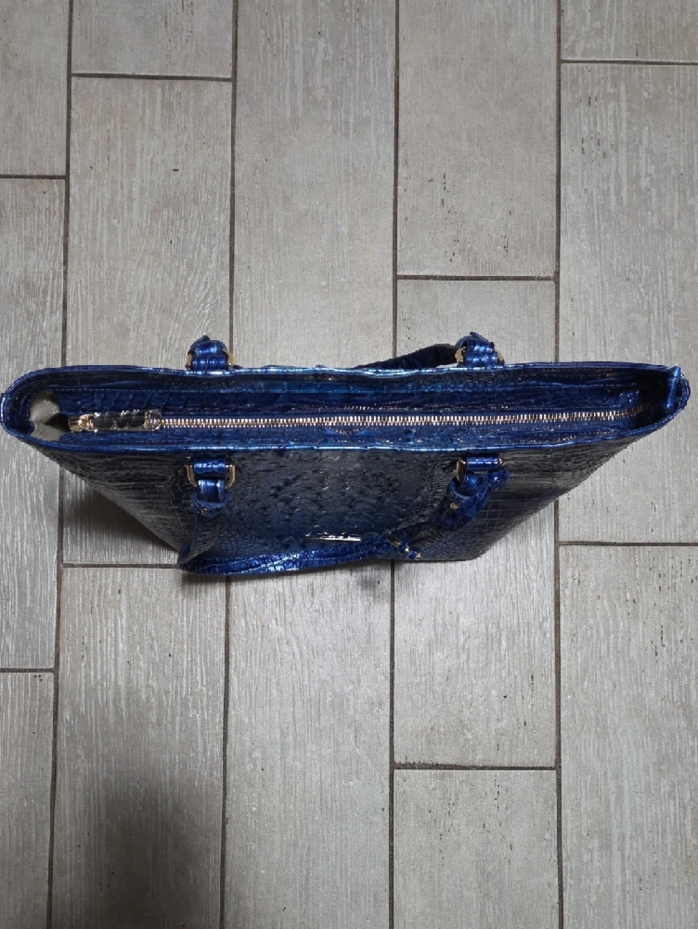 Brahmin Blue Croc-Embossed Leather Handbag - Picture 4 of 11